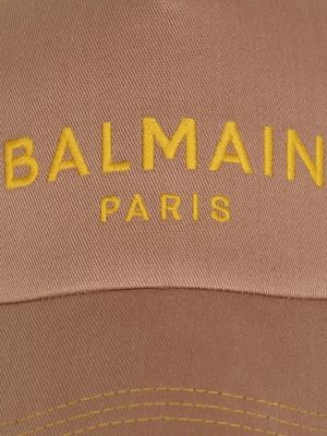 Haftowana czapka z daszkiem Balmain beżowa