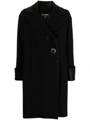 Oversized vlněný kabát s knoflíky Chanel Pre-owned černý