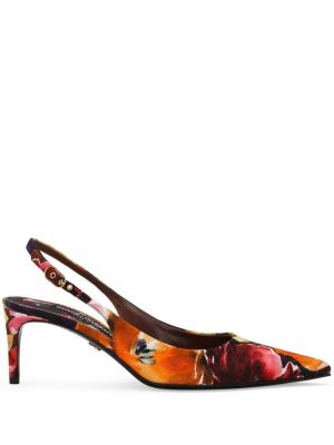 Pantofi cu toc din piele slingback Dolce & Gabbana portocaliu