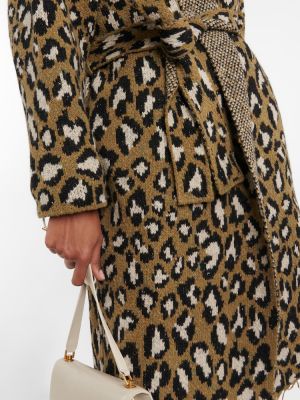 Palton de lână cu model leopard din jacard Alanui verde