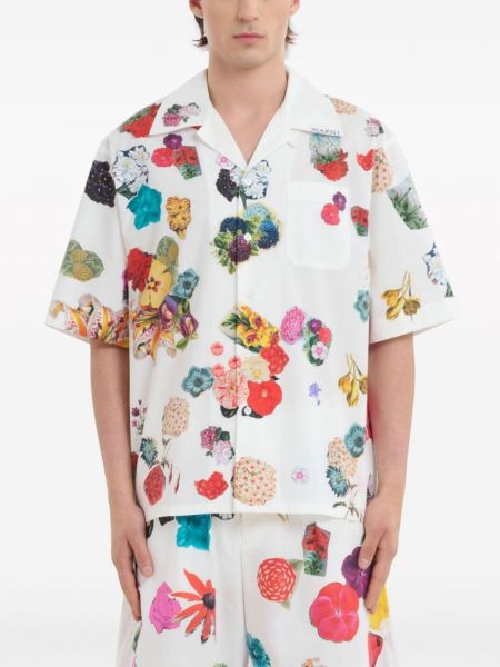 Kokvilnas krekls ar ziediem ar apdruku Marni balts