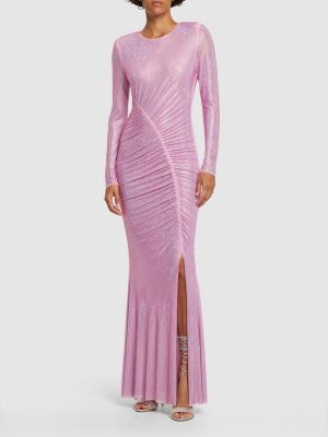 Sukienka długa z siateczką Self-portrait różowa
