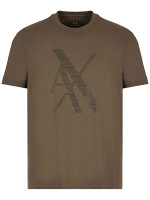 Памучна тениска с принт Armani Exchange кафяво