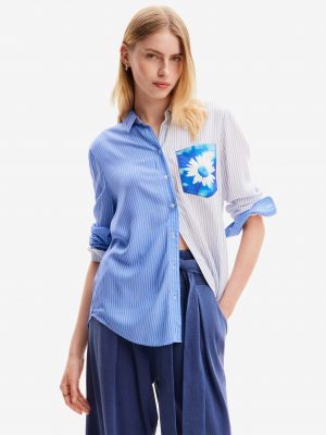 Pruhovaná kvetinová pruhovaná košeľa Desigual modrá