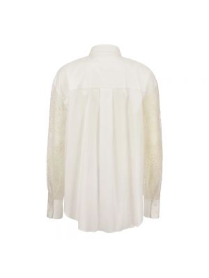 Blusa de seda de algodón de encaje Brunello Cucinelli blanco