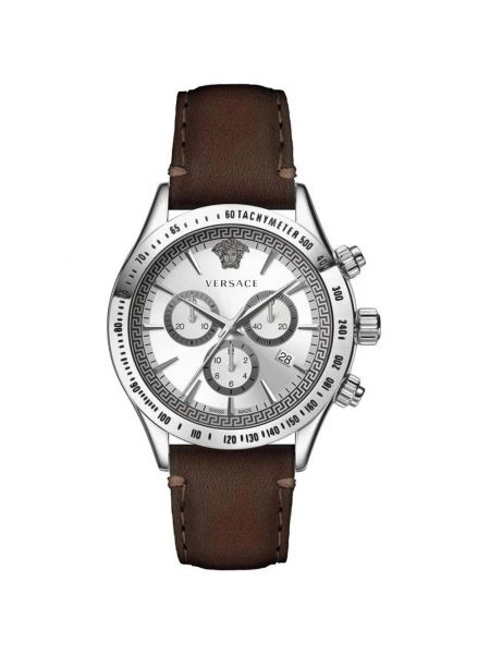 Zegarek skórzany Versace brązowy