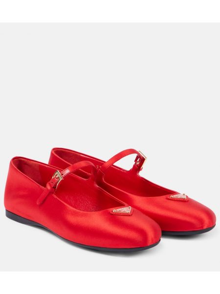 Сатенени полуотворени обувки Prada червено