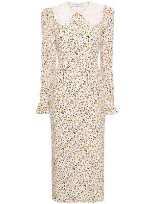 Φλοράλ μεταξωτή μίντι φόρεμα με σχέδιο Alessandra Rich μπεζ