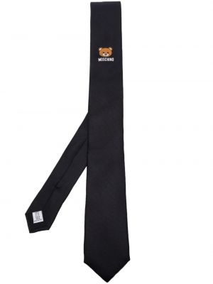 Jedwabny krawat z nadrukiem Moschino czarny