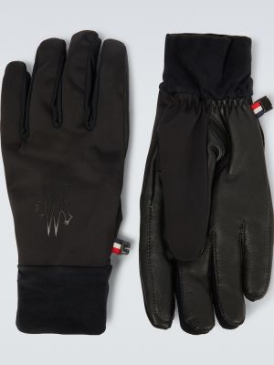 Nylonowe rękawiczki skórzane Moncler Grenoble czarne
