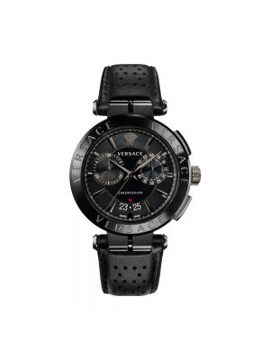 Zegarek skórzany Versace czarny