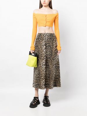 Leopardí midi sukně s potiskem Ganni hnědé