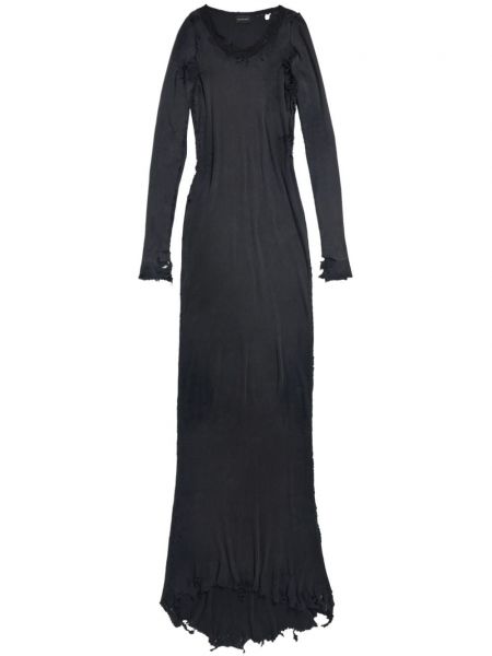 Памучна макси рокля с протрити краища Balenciaga черно