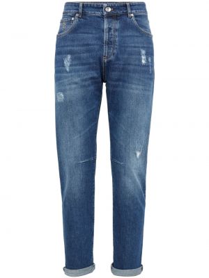 Proste jeansy z przetarciami Brunello Cucinelli niebieskie