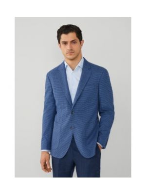 Costume blazer en coton avec manches longues classique Hackett London bleu