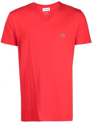 T-shirt ricamato di cotone Lacoste rosso