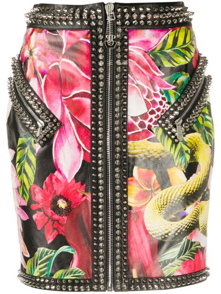 Černé květinové mini sukně s potiskem Philipp Plein