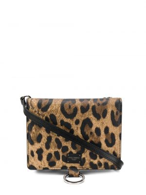 Чанта за ръка с принт с леопардов принт Dolce & Gabbana кафяво