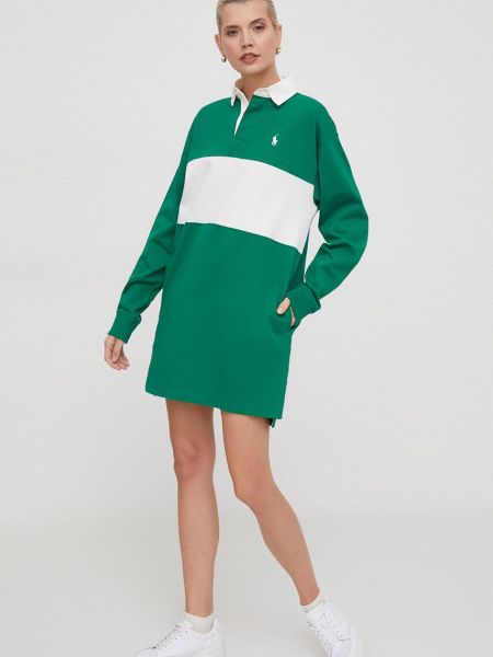 Памучна мини рокля Polo Ralph Lauren зелено