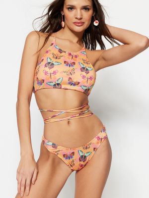 Bikini cu imagine cu imprimeu animal print Trendyol portocaliu