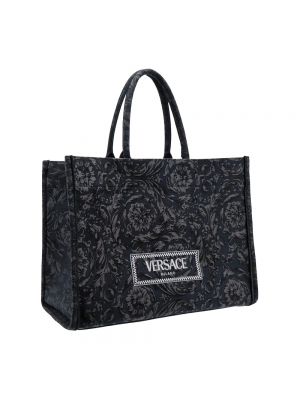 Bolso shopper de tejido jacquard Versace negro