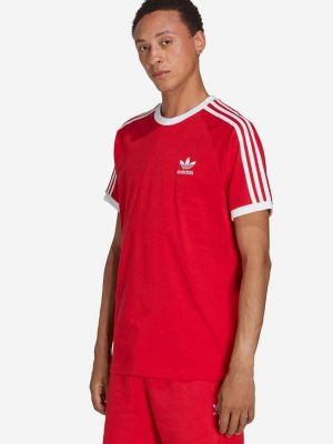 Koszulka bawełniana w paski Adidas czerwona