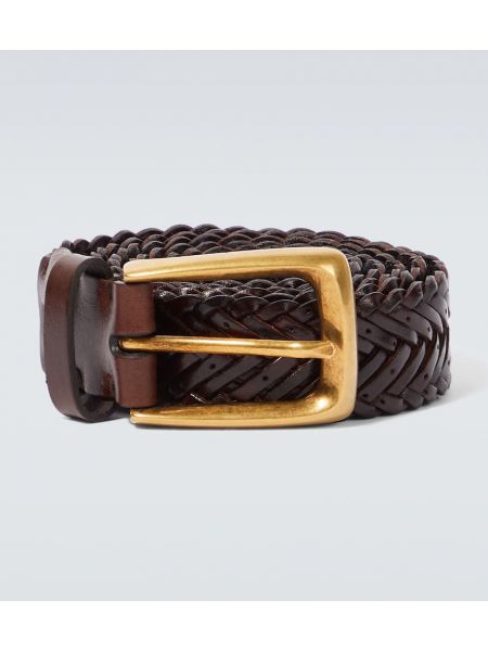 Pletený kožený pásek Brunello Cucinelli hnědý