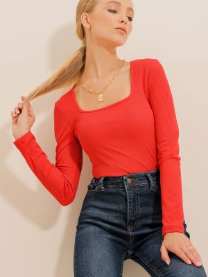 Koszulka Trend Alaçatı Stili czerwona