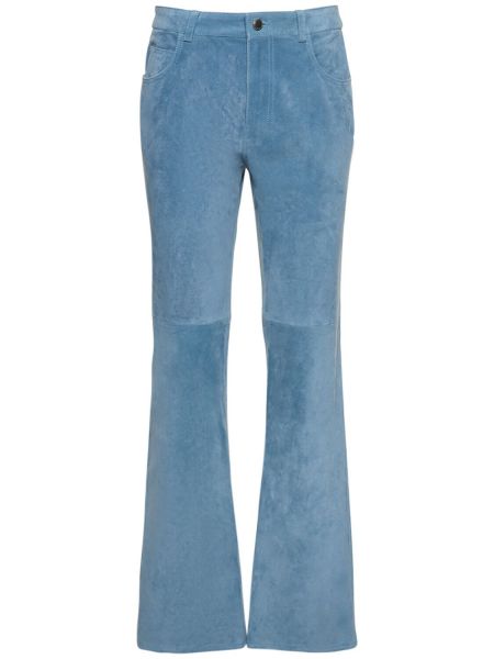 Pantalones rectos de ante de cuero Chloé azul
