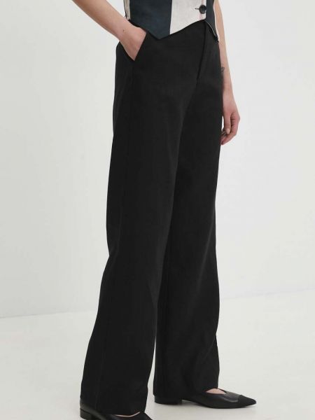Lniane proste spodnie z wysoką talią Answear Lab czarne