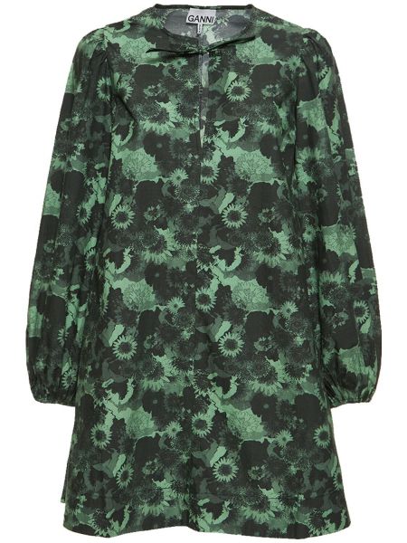 Bavlnené mini šaty s potlačou Ganni zelená