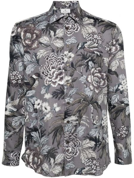 Bombažna srajca s cvetličnim vzorcem s potiskom Etro siva