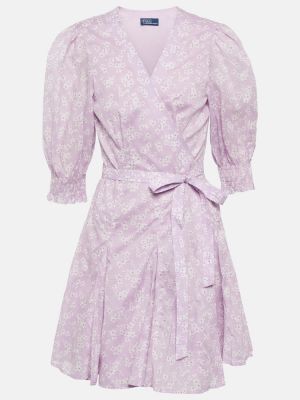 Bombažna obleka s cvetličnim vzorcem Polo Ralph Lauren vijolična