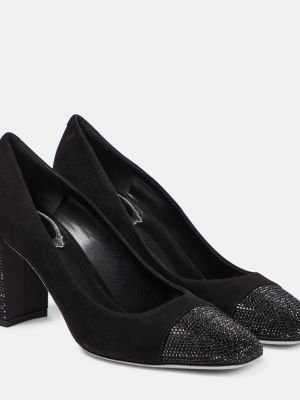 Замшевые туфли с кристаллами Rene Caovilla, черный