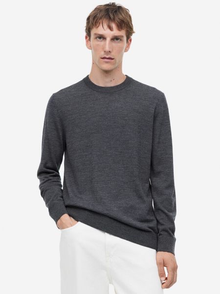 Шерстяной свитер слим из шерсти мериноса H&m серый