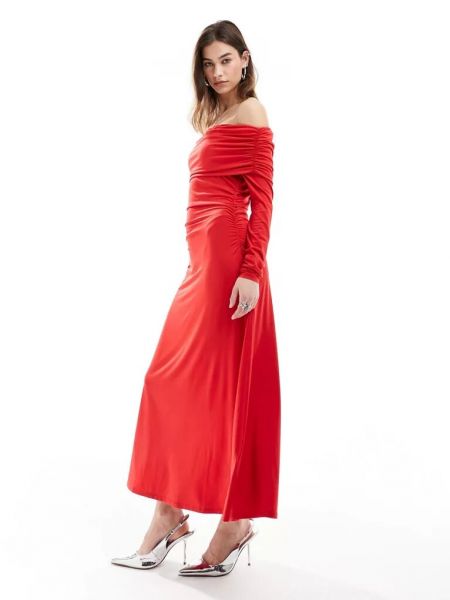 Платье миди с длинным рукавом Monki красное