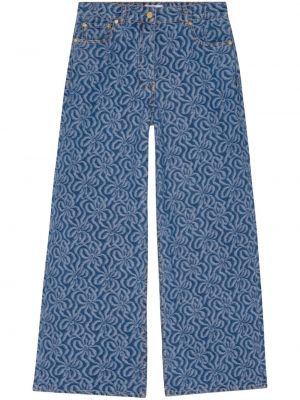 Bavlněné straight fit džíny s potiskem Ganni modré