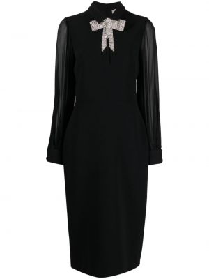 Krepové křišťálové midi šaty s mašlí Elie Saab černé