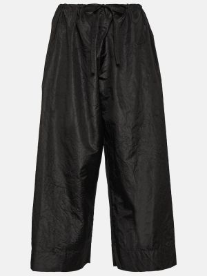 Hodvábne culottes nohavice s vysokým pásom The Row čierna