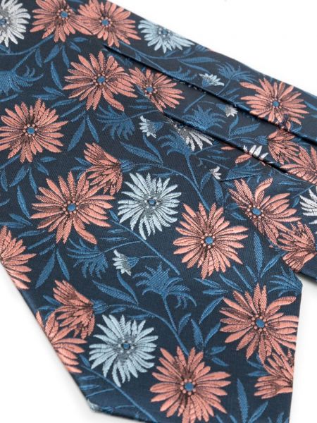 Jedwabny krawat w kwiatki żakardowy Paul Smith niebieski