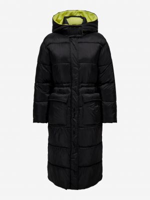 Černý prošívaný zimní kabát s kapucí Only
