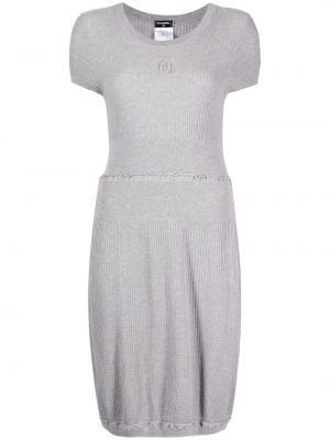 Bavlněné pletené šaty s krátkými rukávy s kulatým výstřihem Chanel Pre-owned - šedá