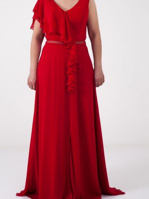Rochie de seară din șifon din tul cu croială lejeră By Saygı roșu