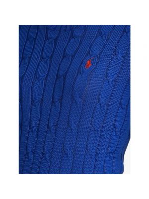 Dzianinowy sweter z okrągłym dekoltem z długim rękawem Ralph Lauren niebieski