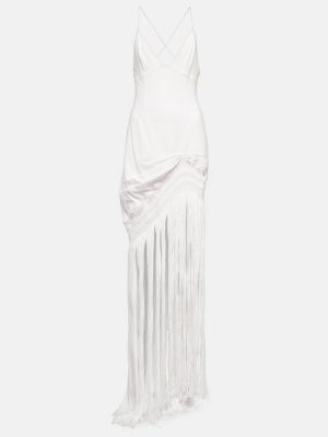 Sukienka długa z frędzli Loewe biała