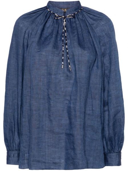 Ленена блуза с яка Loro Piana синьо