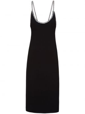 Křišťálové midi šaty s výšivkou Miu Miu černé