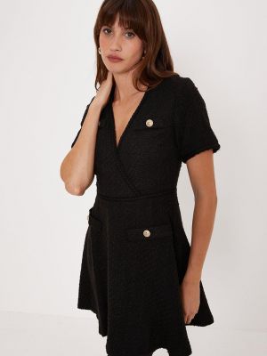 Твидовое платье на запах с карманами Oasis черное