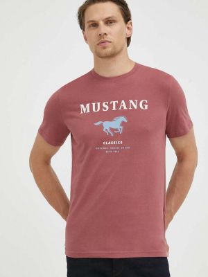 Bavlněné tričko s potiskem Mustang červené