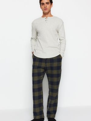Kockované priliehavé pyžamo Trendyol khaki